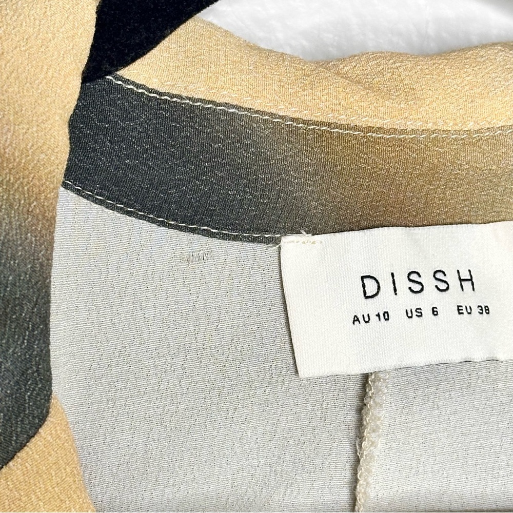 DISSH Henley Tie Front Shirt Beige Black Abstract Print US 6 - Picture 7 of 12